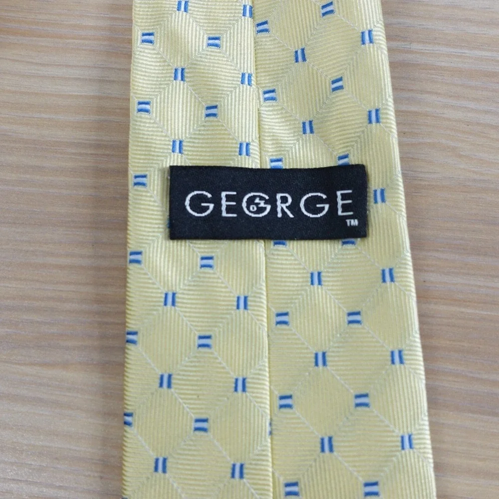 Yellow Geometric Diamond Neck Tie Boy Tuxedo Wedding Party Preppy Clip On GEORGE